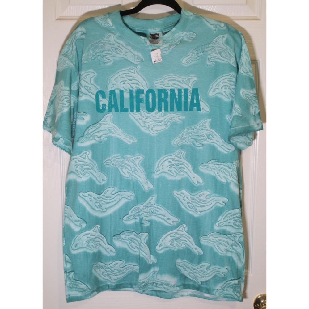 NEW Vintage 90s AOP All Over Dolphin Print California Dyed Tee L NWT